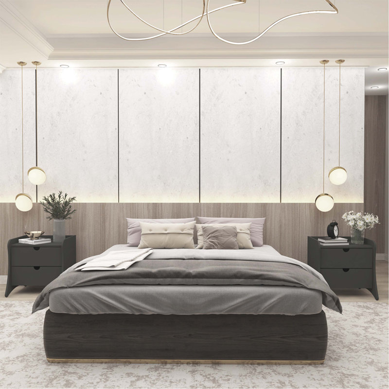 Coney Mid-Century Modern 2-Drawer Nightstand, Gray, Set of 2