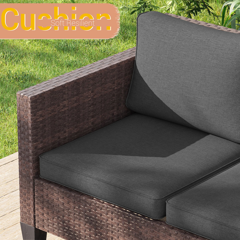 Canapé d'extérieur avec osier en rotin PE et structure robuste pour patio, Gris, Brun