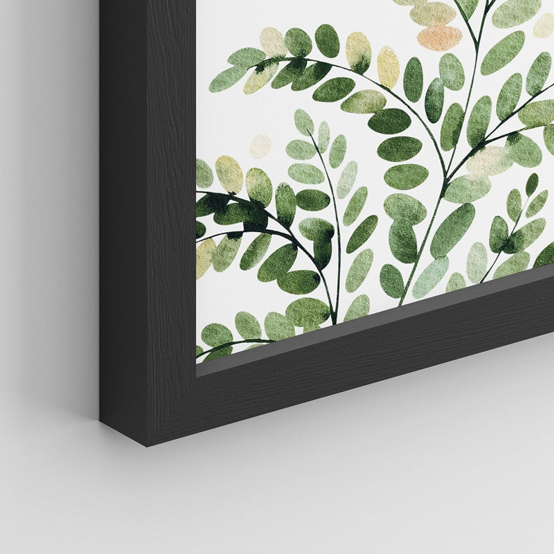 " Green Pastel Forest Fern Leaf " 4 - Pieces, 10" H x 8" W x 1" D, Black Framed