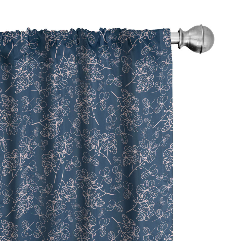 Rideaux 4 panneaux bleu marine Ambesonne, fleurs esquissées à la main, rose et indigo, L 56 po x L 63 po