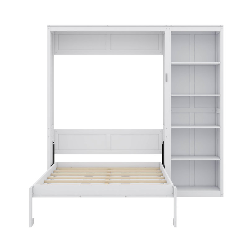 Grand lit escamotable compact avec rangement, Blanc