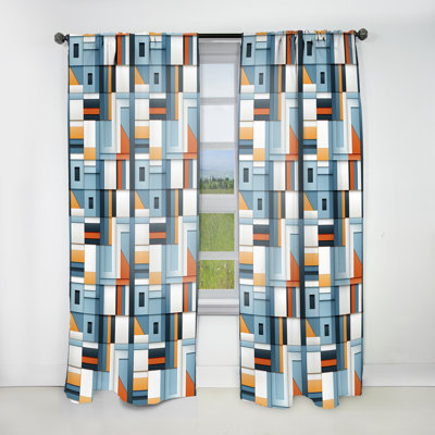 Blue Industrial Matrix Cubic Reflections I - Modern Velvet Curtain - Room Darkening - 1 Panel