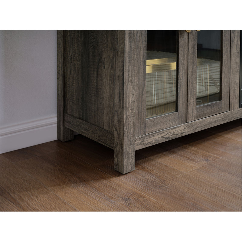 Meuble télé Ellington avec foyer à finition noyer gris 70 po avec éclairage DEL, armoires, tablettes