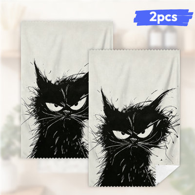  Linges de cuisine en microfibre, linges à vaisselle réutilisables absorbants, décoratifs résistants à la décoloration, 16 po x 24 po, joli chat noir moelleux