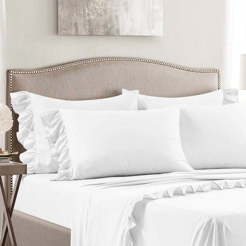 White Full Ruffle Microfiber Sheet Set with Pillowcases