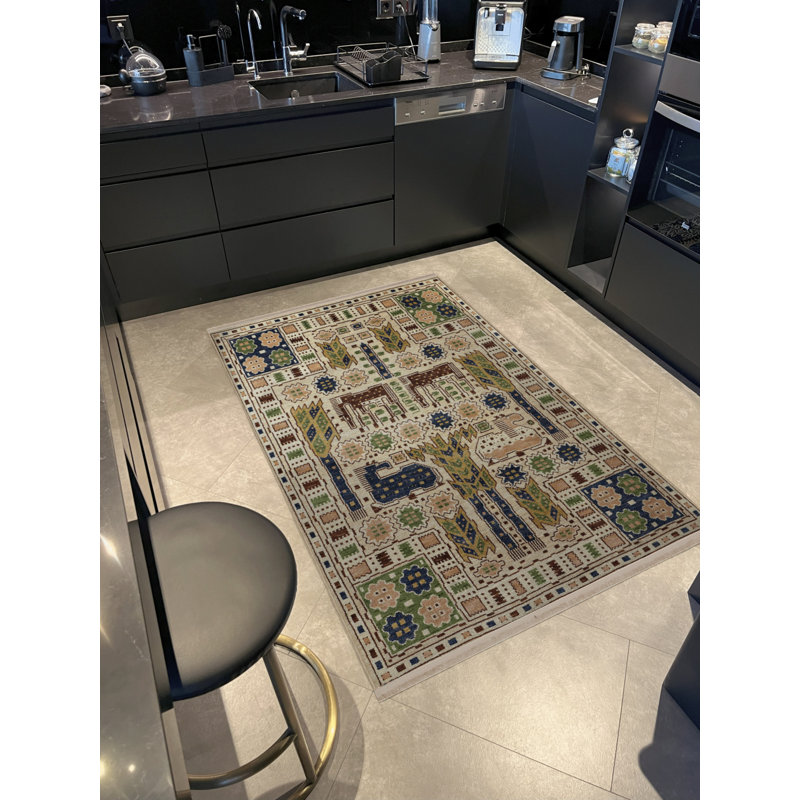 Tapis décoratif rétro à motif traditionnel multicolore Aurelina, Rectangle 3 pi 4 po x 5 pi