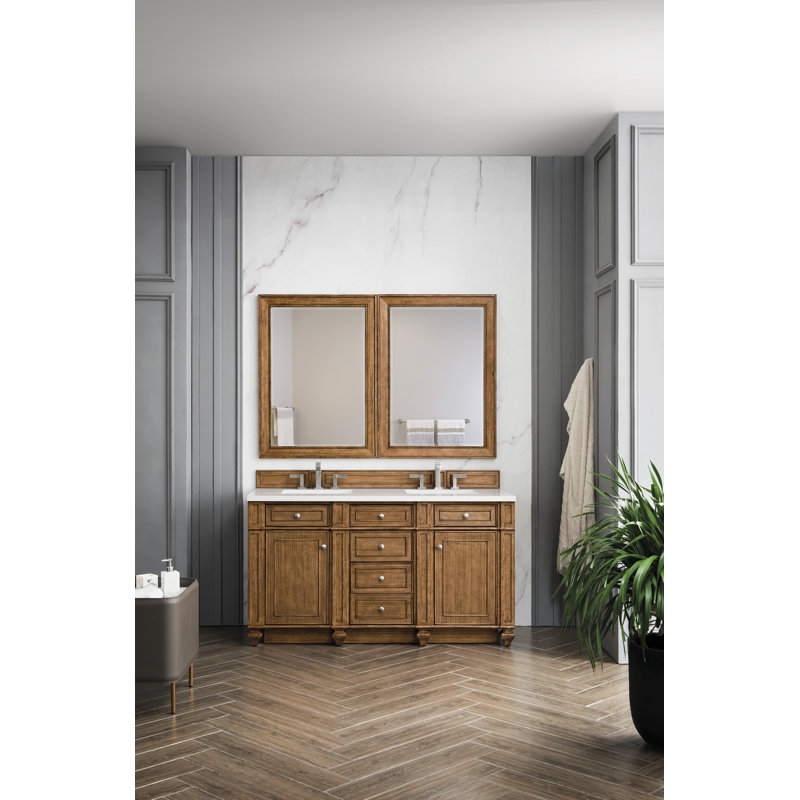 Bristol 60'' W Double Vanity, Saddle Brown, Carrara White, 8" Widespread