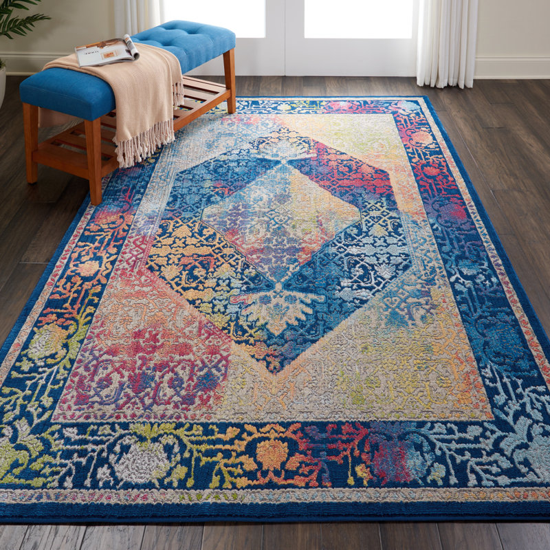 Tapis bleu bohème Raymond, Rectangle 5 pi 3 po x 7 pi 6 po