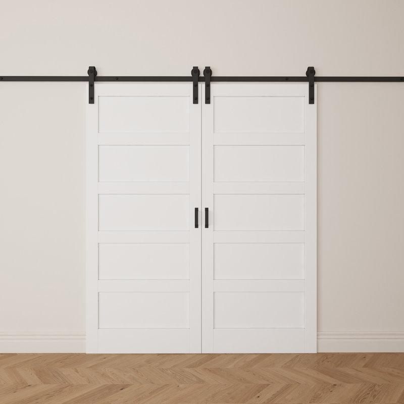 84 po H x 72 po l 5 po Portes de grange en bois manufacturé avec fermeture en douceur et ensemble de quincaillerie d'installation (2 portes)