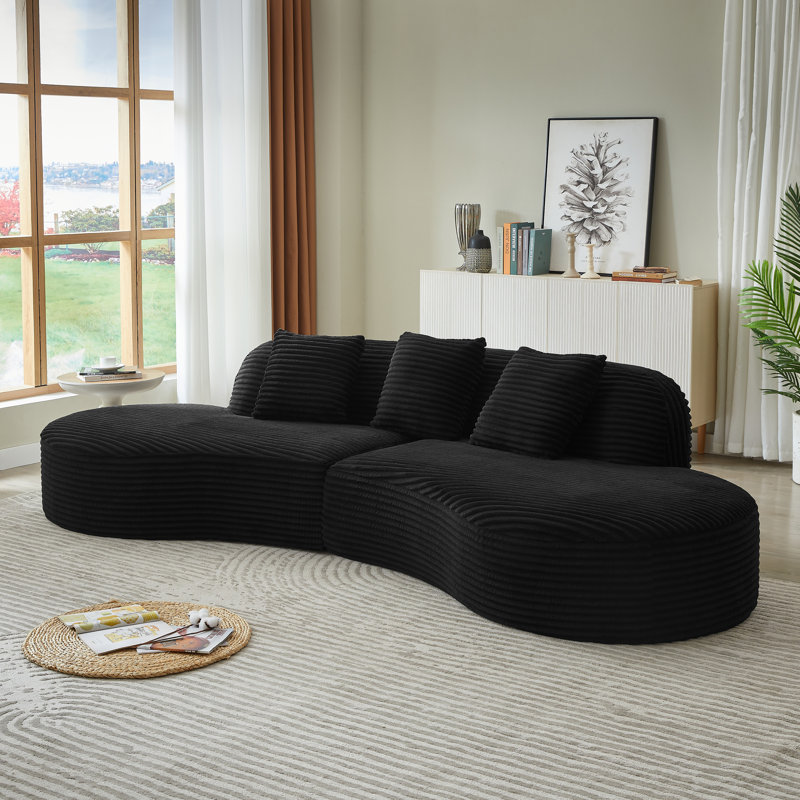 Canapé modulaire contemporain rembourré en velours côtelé avec coussins éparpillés, idéal pour se détendre dans le salon et dans un appartement sans tracas d'assemblage