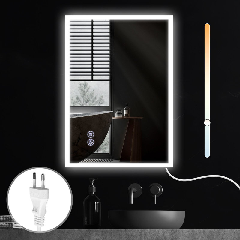 Bathroom mirror round touch with lighting dimmable 3000K-6500K wall mirror, 50 cm H x 70 cm W