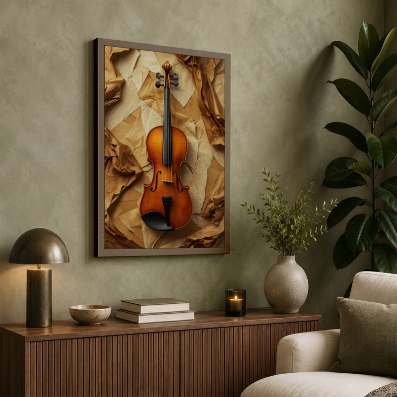 Violin and Paper Minimalist 1 Piece Wrapped Canvas Wall Art, 30x20 - 76.2 x 50.8 cm, Teal Border