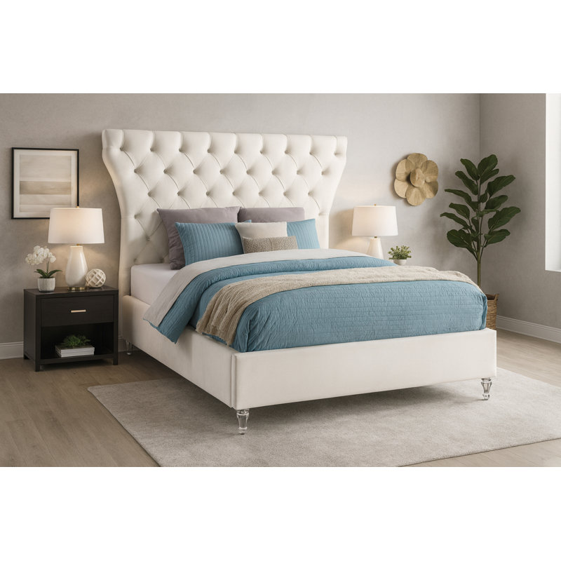 Kira Dympha Velvet Bed, Cream Velvet, King
