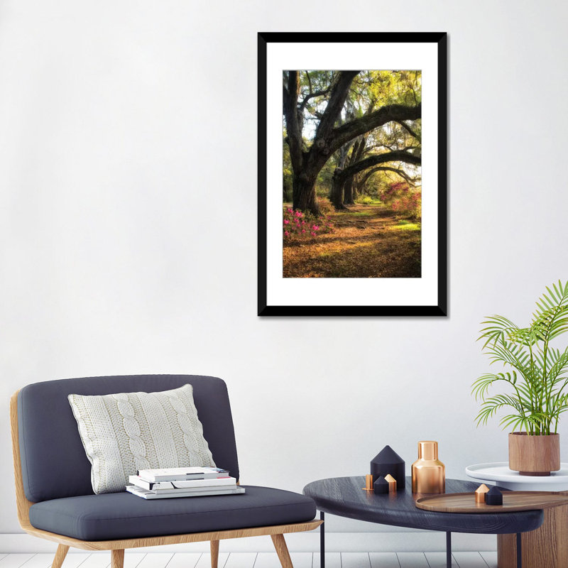 « under the live oaks ii », reproduction de photo sur toile, H 32 po x l 24 po x P 1 po, Papier d'art encadré noir, Blanc