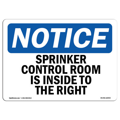 Sprinkler Control Room Is Inside to the Right Sign