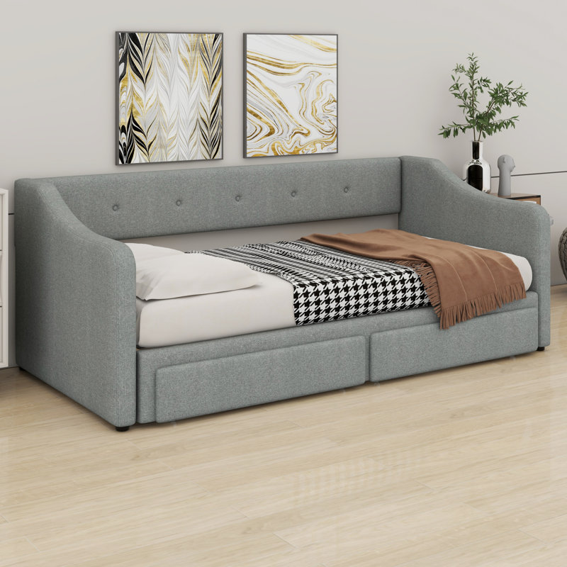 Space-Saving Upholstered Daybed with 2 Storage Drawers
