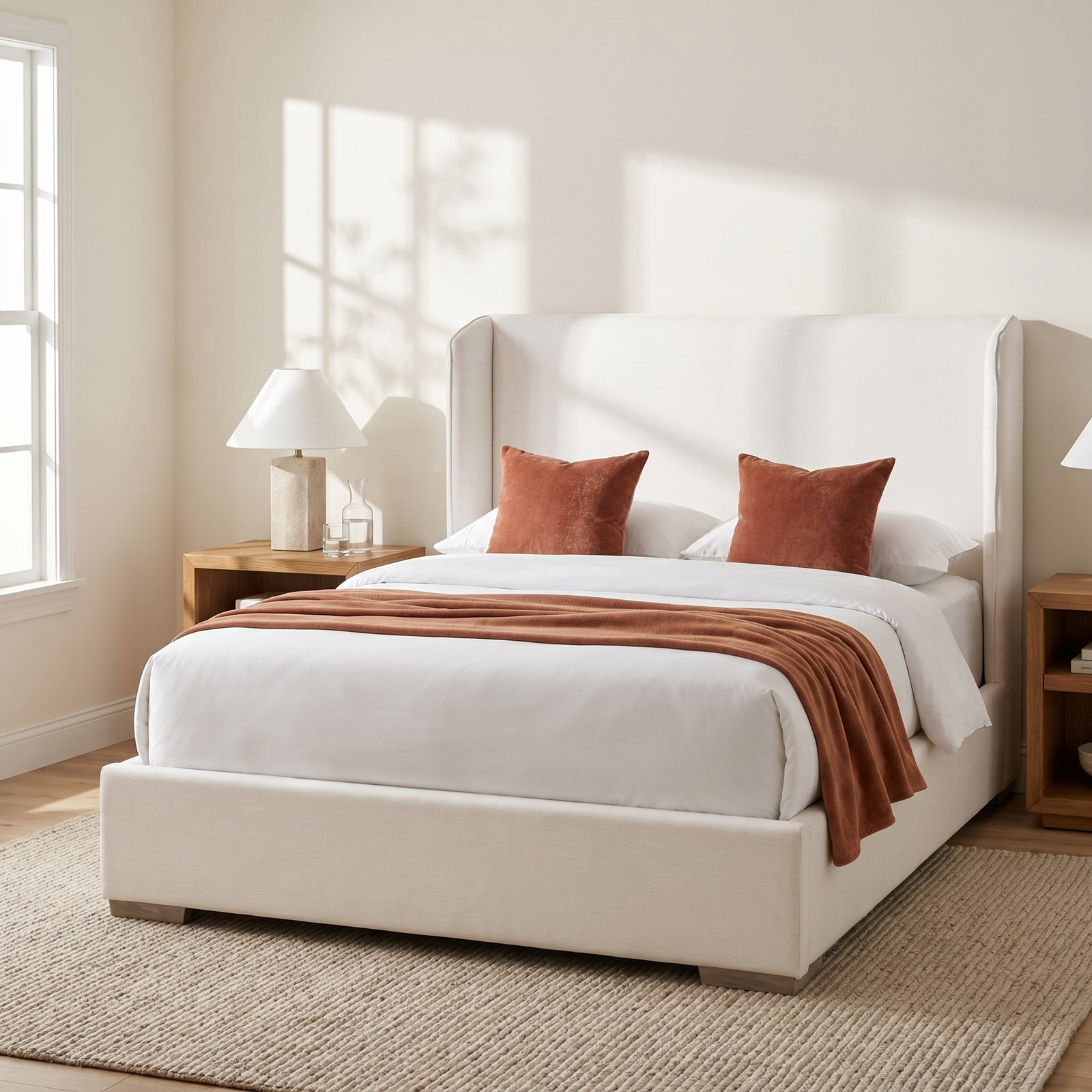 Italia Wingback Oak Bed, Queen