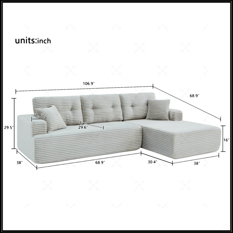 Méridienne en forme de L, canapé modulaire en forme de L, canapé en velours côtelé minimaliste moderne compressé à gauche, confortable et polyvalent