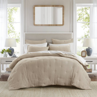3-Piece Premium Cotton Muslin Quilt Set, Oeko-Tex Certified, All-Season Soft Breathable Bedding With Embroidered Tacking
