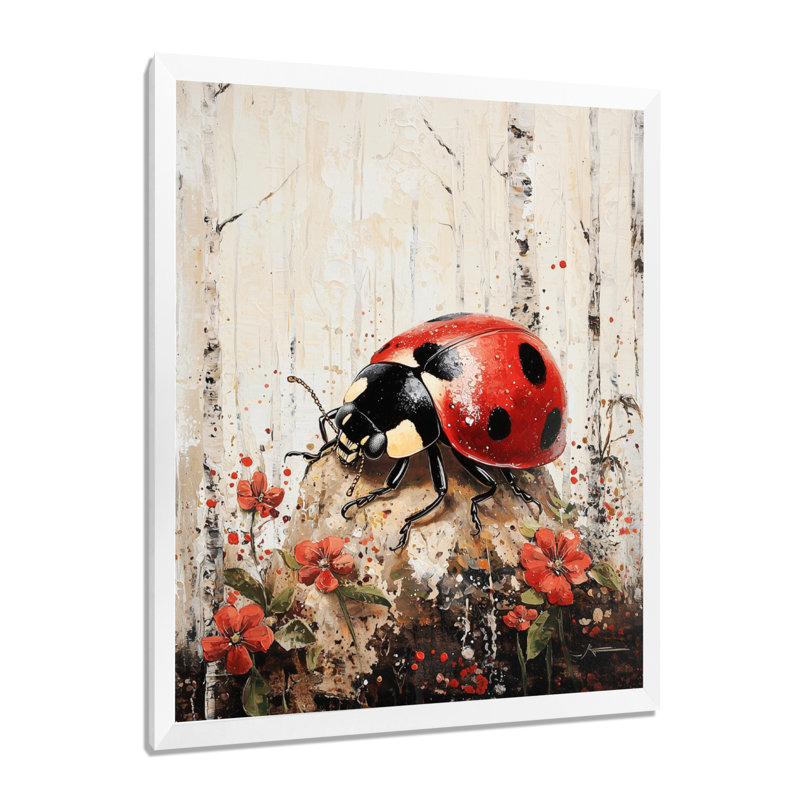 Curious Spotted Ladybug Forest II - Ladybug Wall Décor, Picture Framed Print, Black, 20" H x 12" W