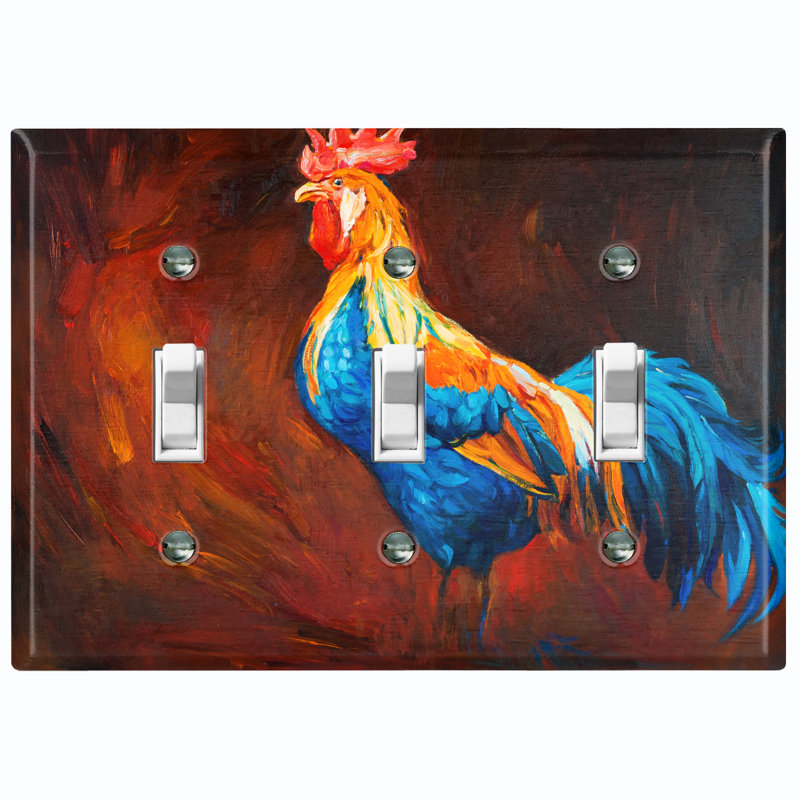 Metal Light Switch Plate Outlet Cover (Colourful Chicken Rooster Paint Maroon - Single Toggle)