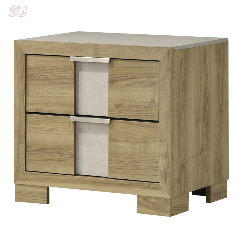 Élégante table de chevet en bois de grève avec deux tiroirs spacieux et une poignée en métal pour les chambres à coucher modernes