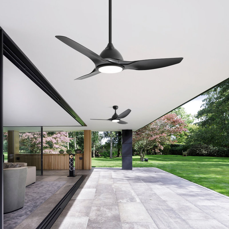 Ventilateur de plafond moderne à 3 pales de 52 po avec lumière DEL et télécommande Ladedra, Blanc avec pales en bois naturel