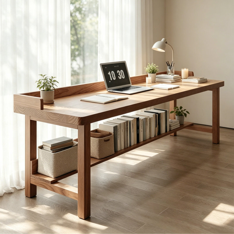 Bureau simple en bois massif Burlywood, H 29,52 po x l 86,61 po x P 23,62 po, Burlywood