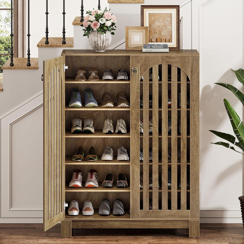 Armoire à chaussures à 6 niveaux Tribesigns, étagère de rangement pour chaussures avec portes Airy