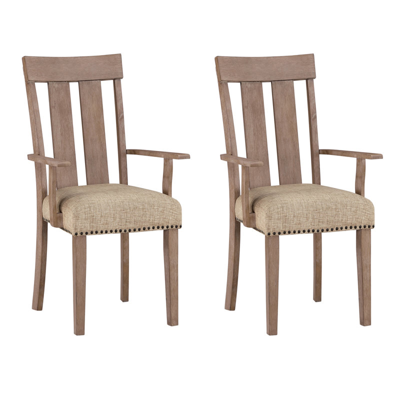 Chaise de salle à manger avec accoudoirs à dossier ouvert Cunningham (ensemble de 2), finition érable