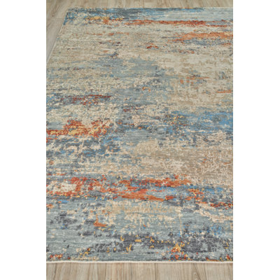 Laureno Abstract Hand-Knotted Synthetic Blue/Gray Area Rug
