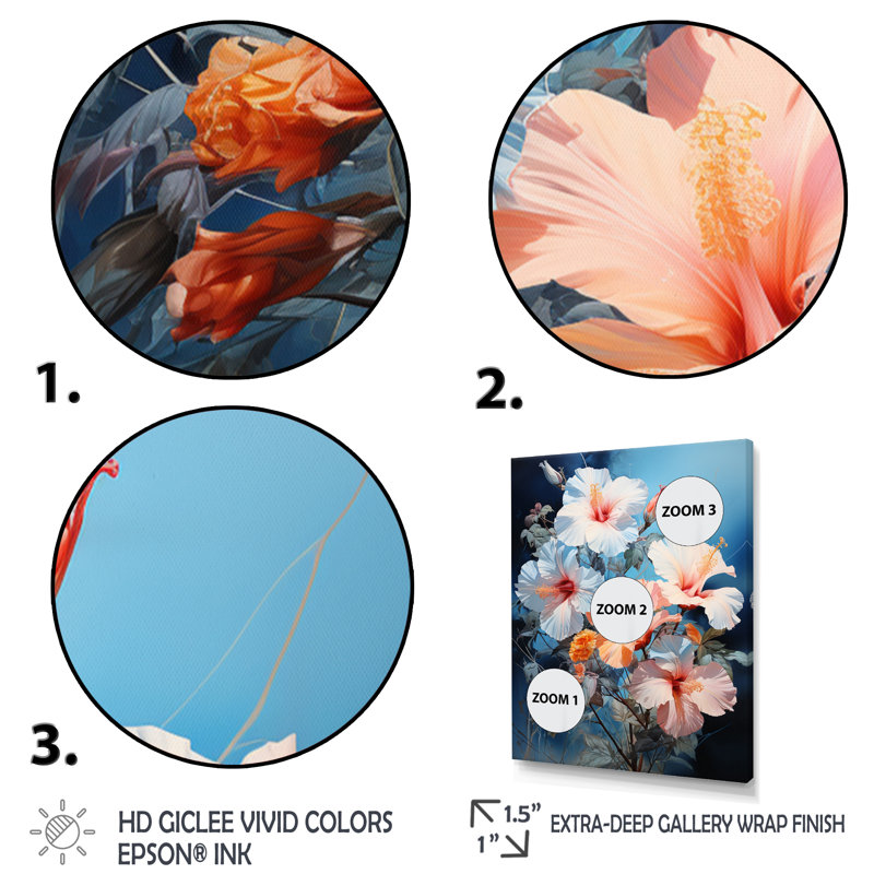 Impression romantique sur toile «Hibiscus romantique» Aransas II, Cadre flottant noir, H 40 po x l 30 po x P 1,5 po