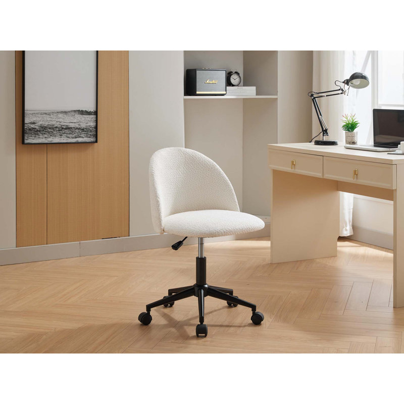 Chaise de bureau en velours, chaise de bureau pivotante à dossier moyen avec pieds noirs, chaise de bureau rembourrée moderne