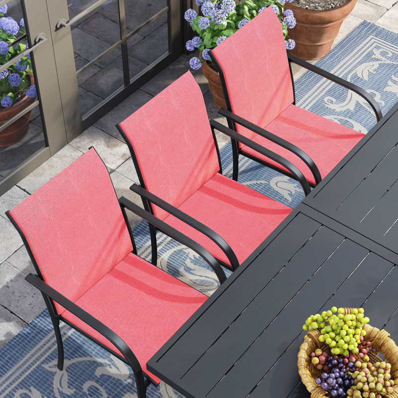 Ensemble repas pour 8 personnes avec chaises empilables PVC-coated polyester, Noir / Rouge