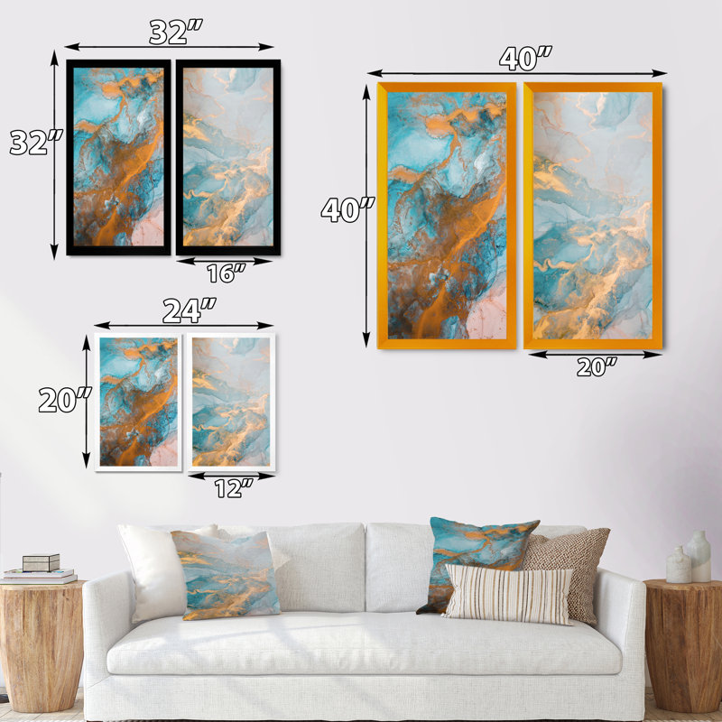 «Luxury Turquoise and Gold Marble Flow Art», ensemble de 2 impressions sur toile, H 20 po x l 24 po x P 1 po
