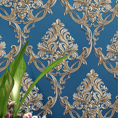 Embossed Damask Non-Woven Wallpaper - Modern European Textured Wall Covering For Bedroom, Living Room, TV Backdrop (3D Pattern, Peelable, Eco-Friendly)