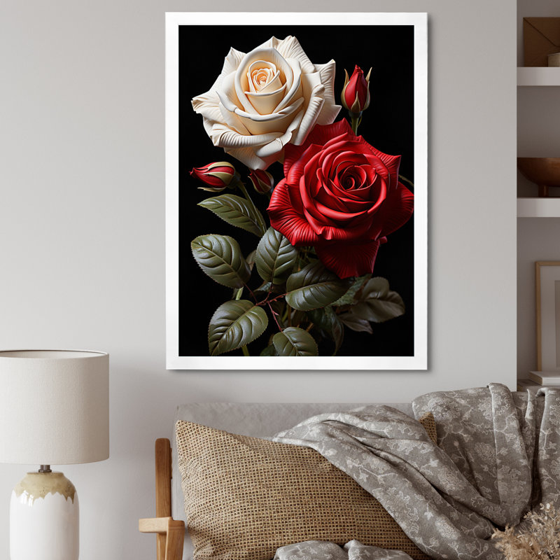 Claria - blanc, rose rouge, éternel amour - impression, H 32 po x l 16 po x P 1 po, Cadre photo blanc