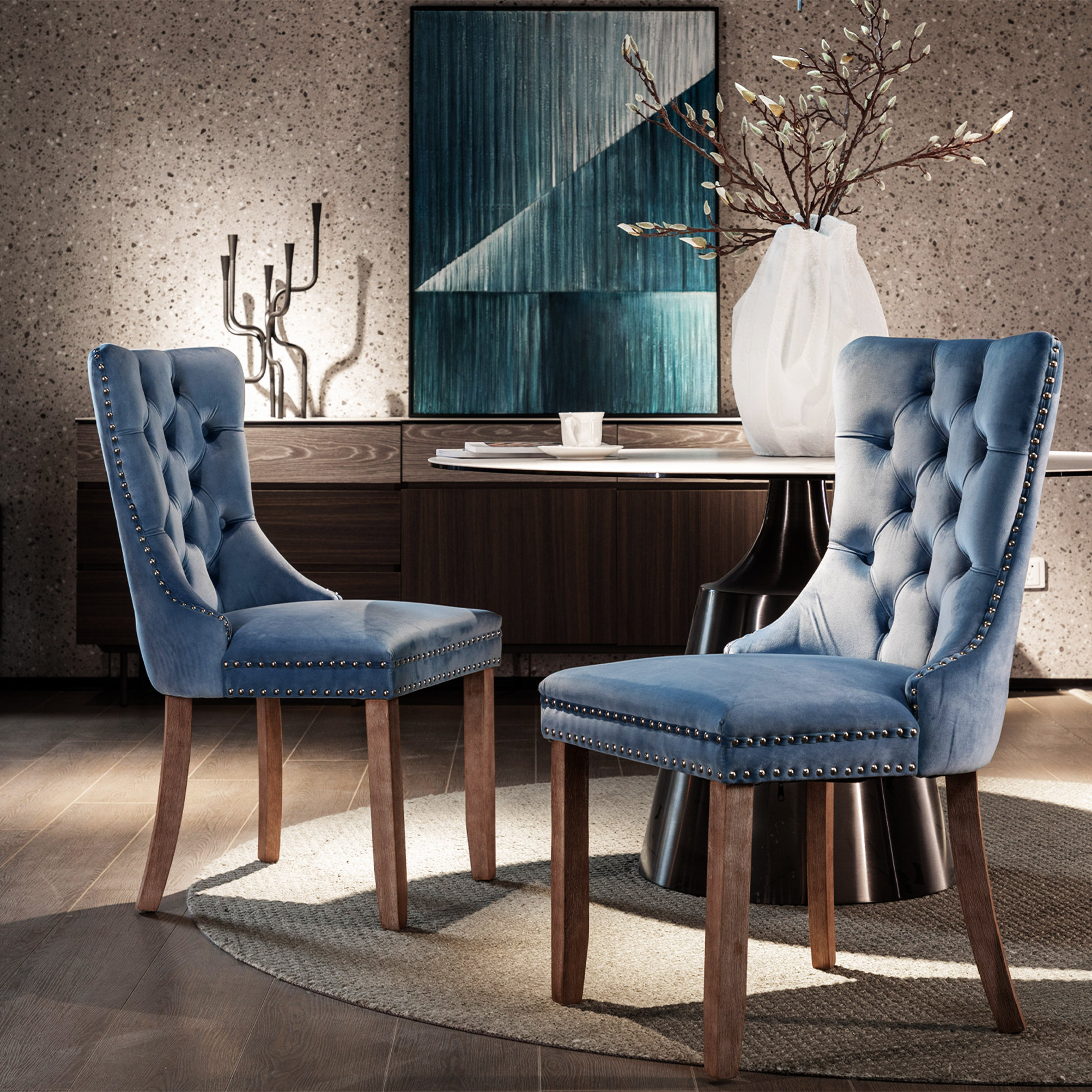 Blue velvet deals dining room chairs