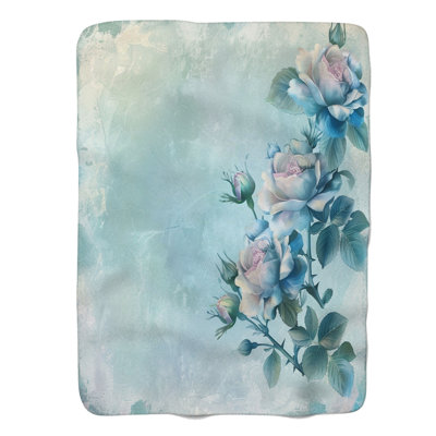 Soft Blue Roses - 1 Piece Premium Sherpa Blanket