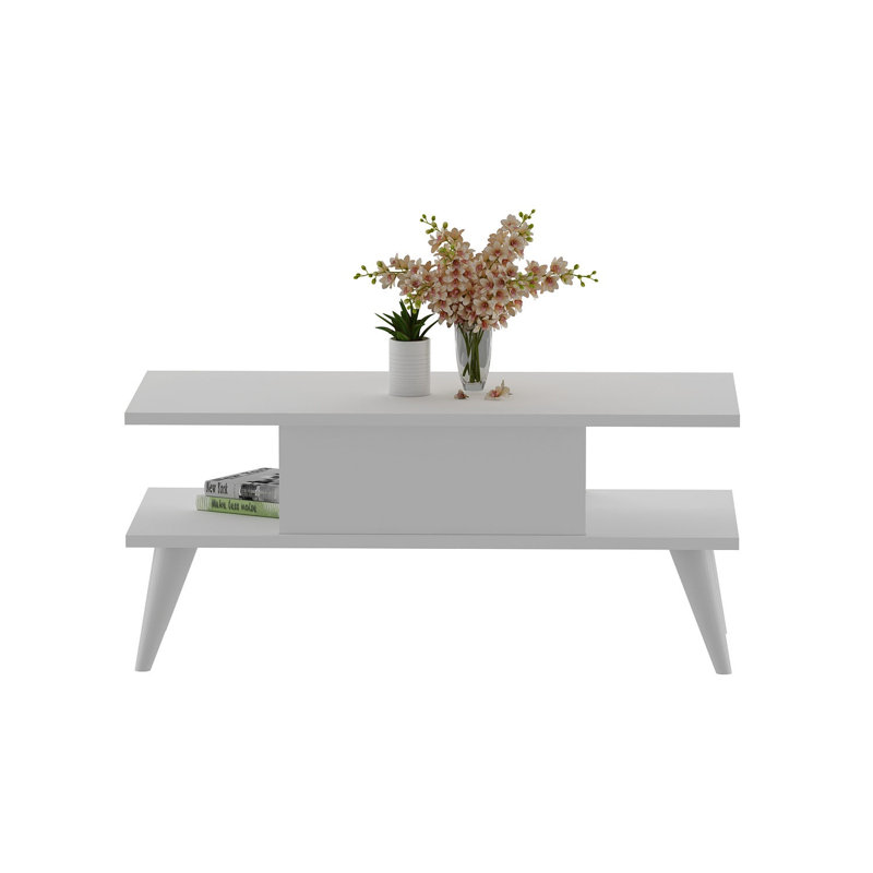 Table basse moderne blanche, panneau de particules recouvert de mélamine à 100%, épaisseur: 0,7 pouce | Conception élégante de couleur unie, parfaite pour le salon et les espaces contemporains, durable et élégante