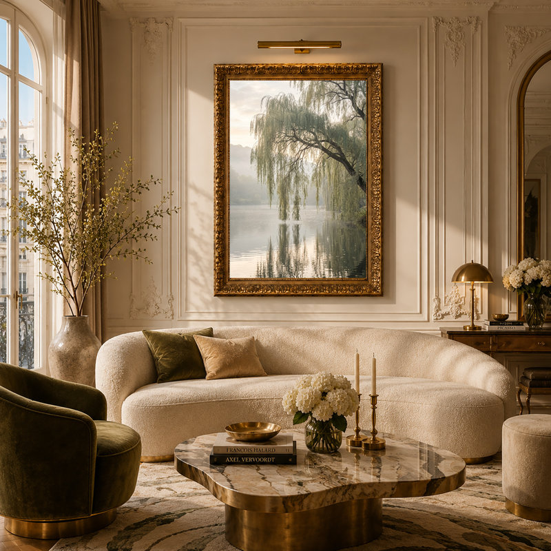 «Weeping Willow Tree Over Misty Lake», art mural sur toile, H 18 po x l 12 po
