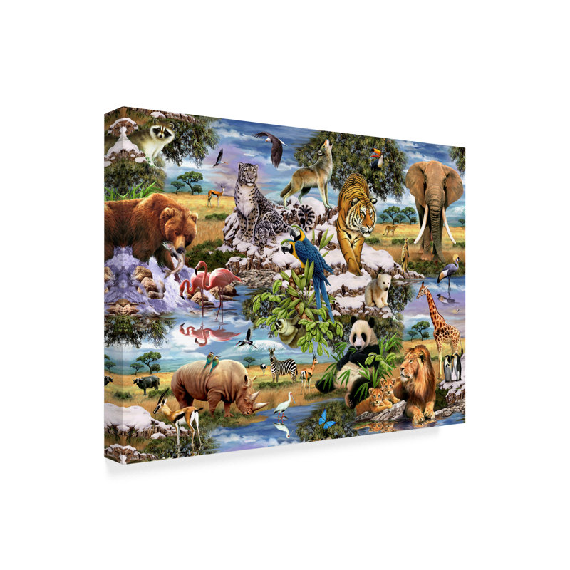 Vibrant Animal Collage Canvas Art in Multicolor