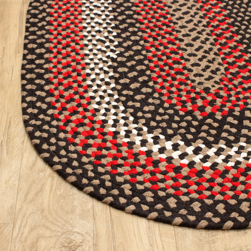 Tapis noir / rouge en coton Farmhouse, Ovale 2 pi x 3 pi