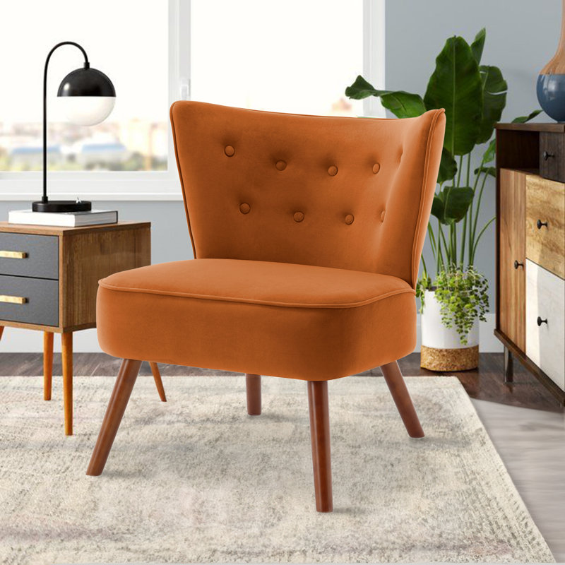 72cm W Velvet Upholstered Armchairs & Accent Chairs with Solid Wood Legs, Orange
