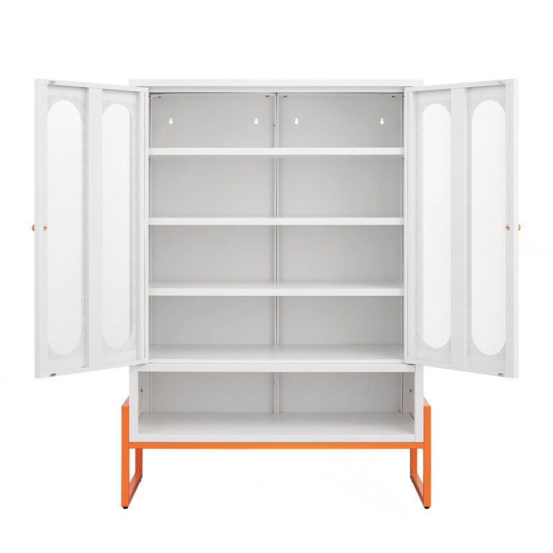 Modern Minimalist Double Door Shoe Cabinet With Adjustable Mesh Doors And High Foot Hollow Storage Cabinet Bottom, Compatible With Robotic Vacuum Cleaners