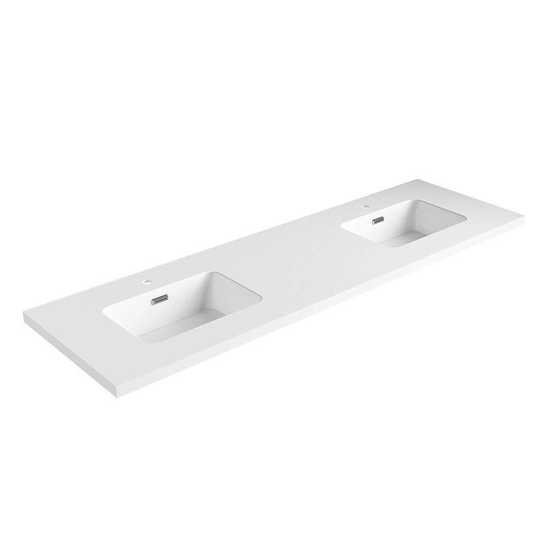 Plateau de meuble-lavabo simple 74 po blanc mat avec lavabo