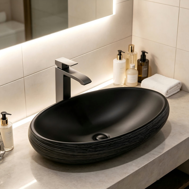 Lavabo vasque artistique de salle de bain Yingze, lavabo bol ovale 24 x 16,1 x 5,9 pouces, lavabo en céramique rétro au-dessus du comptoir, lavabo de salle de bain en porcelaine en céramique pour meuble-lavabo,