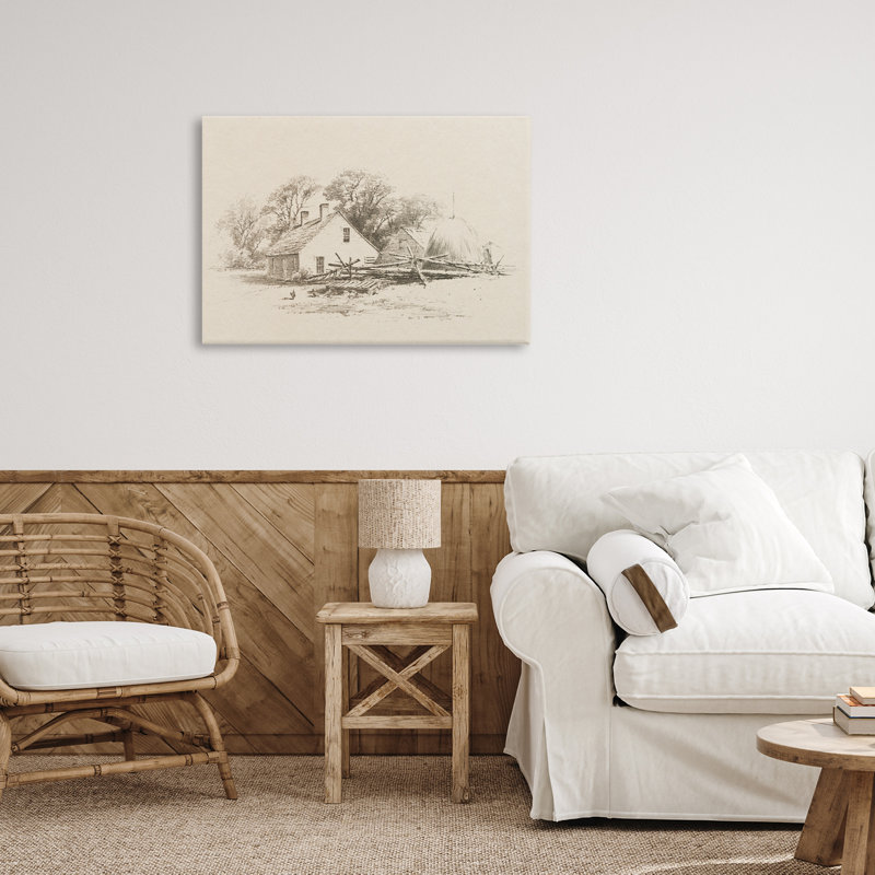 Cottage, dessin au crayon, par Public, H 16 po x l 24 po