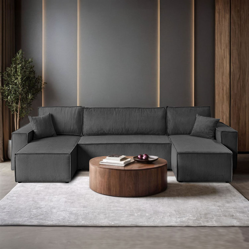 Alpcan 6 Seater Corduroy Corner Sofa , Alpcan Black Corduroy