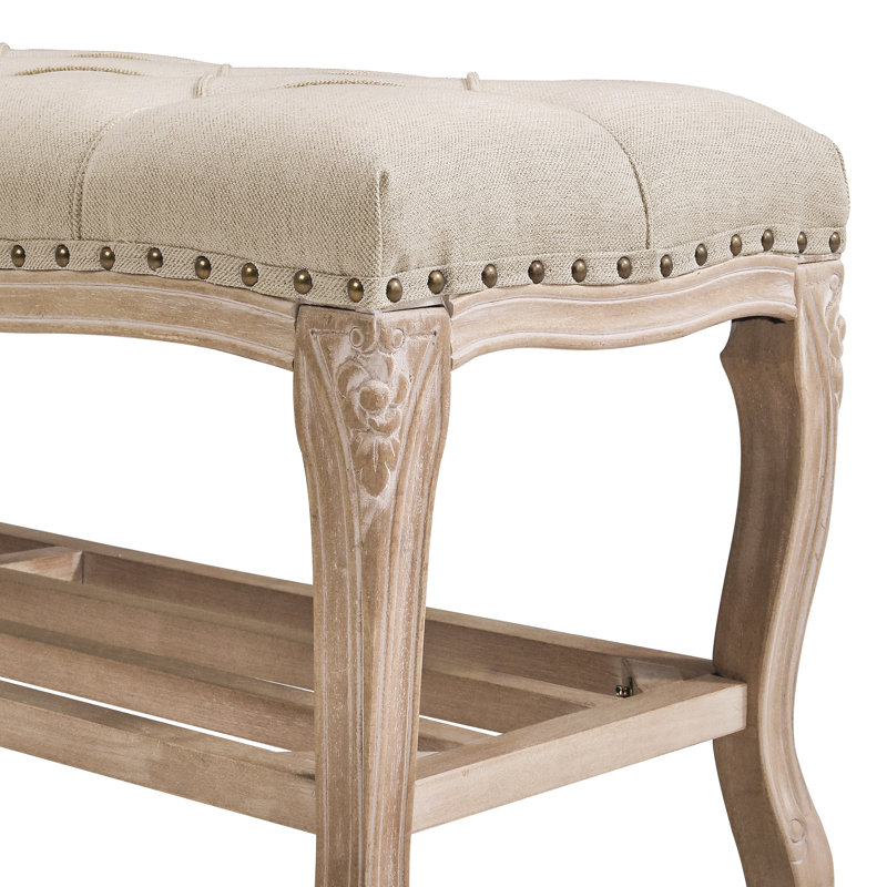 Giulio 44.5"W French Country Tufted Upholstered Storage Bench, Linen